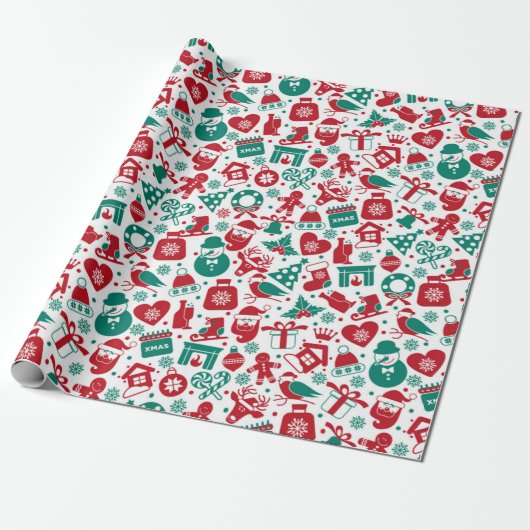Xmas Doodle Patroon Cadeaupapier (Uitgerold)