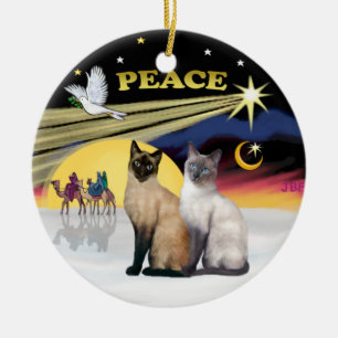 Xmas Dove - Twee Siamese katten (Choc+Blue) Keramisch Ornament