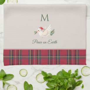 Xmas Dove Vrede op Aarde Custom Monogram Kerstmis Theedoek