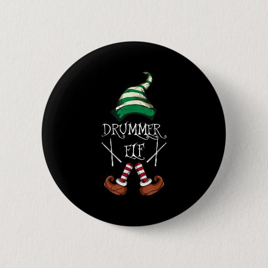 Xmas Drumsticks Music Matching Drummer Elf Pajama Ronde Button 5,7 Cm (Voorkant)