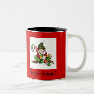 XMAS Elf and CandyCane'09, Merry Christmas !, ©... Tweekleurige Koffiemok