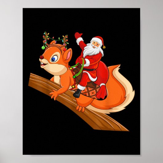 Xmas Family Matching Funny Santa Riding Squirrel C Poster (Voorkant)