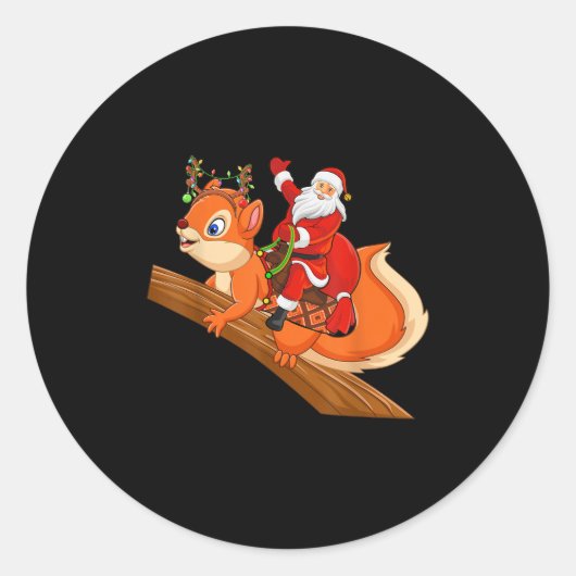 Xmas Family Matching Funny Santa Riding Squirrel C Ronde Sticker (Voorkant)