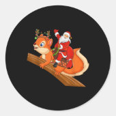 Xmas Family Matching Funny Santa Riding Squirrel C Ronde Sticker (Voorkant)