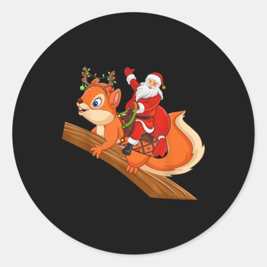 Xmas Family Matching Funny Santa Riding Squirrel C Ronde Sticker (Voorkant)