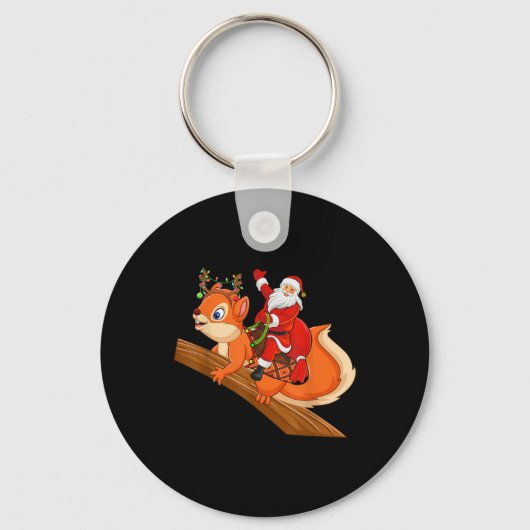 Xmas Family Matching Funny Santa Riding Squirrel C Sleutelhanger (Voorkant)