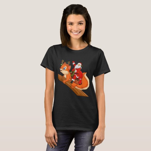 Xmas Family Matching Funny Santa Riding Squirrel C T-shirt (Voorkant volledig)