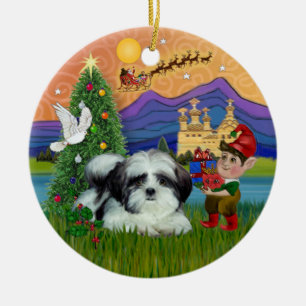 Xmas Fantasy - Shih Tzu (zwart-wit) Keramisch Ornament