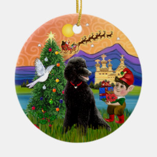 Xmas Fantasy - Zwarte Standard Poodle Keramisch Ornament