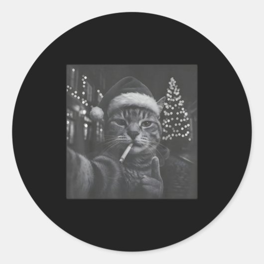 Xmas Funny Smoking Cat Cigarette Kitty Gen Z Meme  Ronde Sticker (Voorkant)