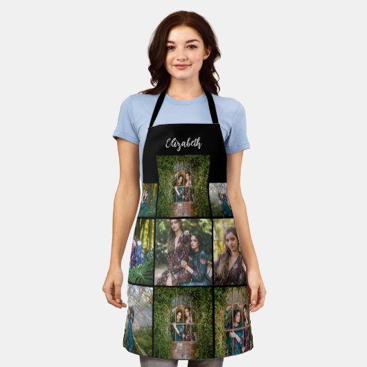 Xmas Gift Aangepaste Naam Fotocollage Familie Schort (Gedragen)