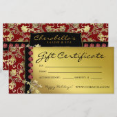 Xmas Gift Certificates Salon Spa Gold Red Floral (Voorkant / Achterkant)