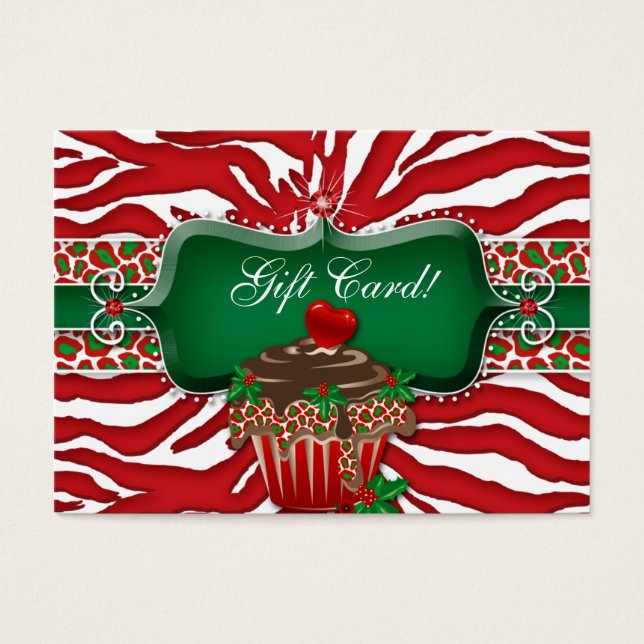 Xmas Gift Kaart Cupcake Zebra Luipaard Hart (Voorkant)