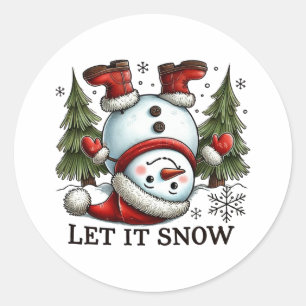 Xmas Gift Let It Snow Man Ronde Sticker