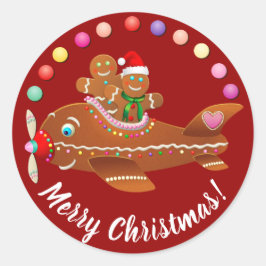 Xmas Gingerbread Airplane Cartoon Ronde Sticker