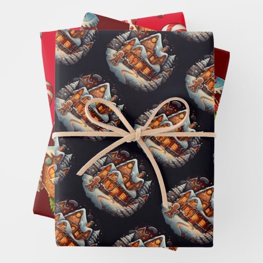 Xmas Gingerbread huis en snoepriet Inpakpapier Vel (In situ)