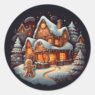 Xmas Gingerbread man huis Ronde Sticker