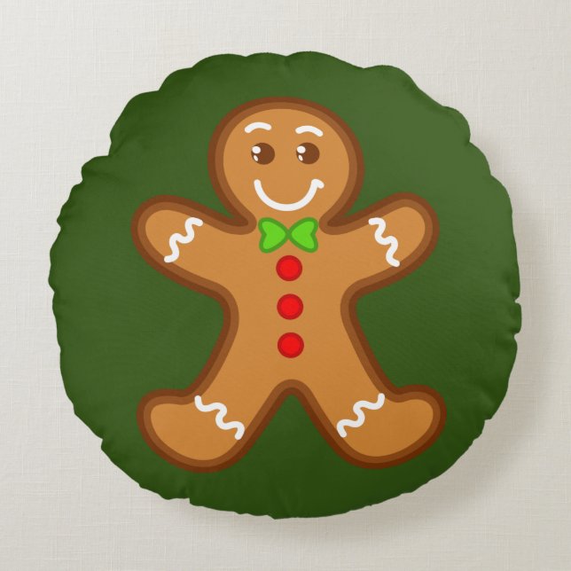 XmaS gingerbrood man 1 achterkleur Rond Kussen (Voorkant)