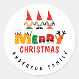 Xmas Gnomes Whimsical Fonts Vrolijk Kerstfeest Ronde Sticker