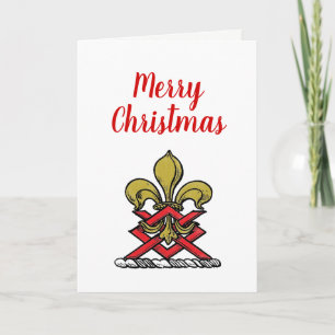 Xmas Gold Red Heraldic Crest Fleur de Lis Emblem Feestdagen Kaart