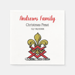 Xmas Gold Red Heraldic Crest Fleur de Lis Emblem Servetten