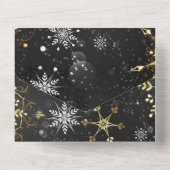 Xmas Golden Snowflakes on Black Background All In One Uitnodiging (Achterkant)
