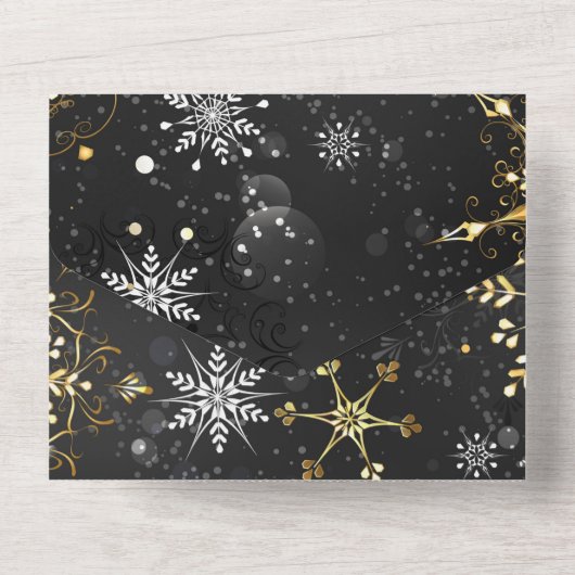 Xmas Golden Snowflakes on Black Background All In One Uitnodiging (Achterkant)