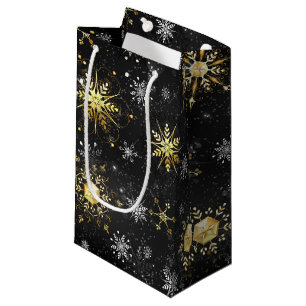 Xmas Golden Snowflakes on Black Background Klein Cadeauzakje