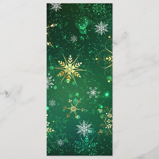 Xmas Golden Snowflakes op groene achtergrond Advieskaart (Voorkant)