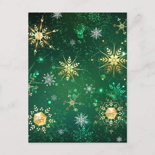 Xmas Golden Snowflakes op groene achtergrond Advieskaart (Voorkant)