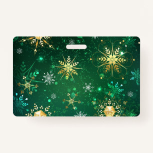 Xmas Golden Snowflakes op groene achtergrond Badge