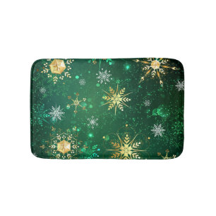 Xmas Golden Snowflakes op groene achtergrond Badmat