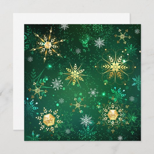 Xmas Golden Snowflakes op groene achtergrond Bedankkaart (Voorkant / Achterkant)