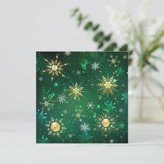 Xmas Golden Snowflakes op groene achtergrond Bedankkaart (Staand voorkant)