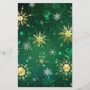 Xmas Golden Snowflakes op groene achtergrond Briefpapier