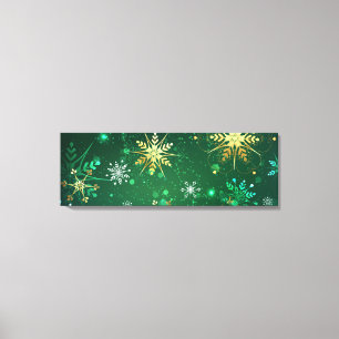Xmas Golden Snowflakes op groene achtergrond Canvas Afdruk