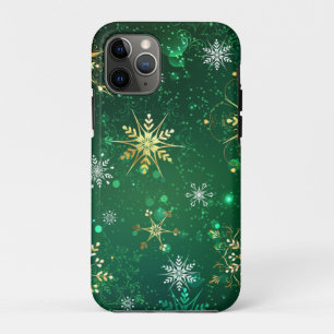 Xmas Golden Snowflakes op groene achtergrond iPhone 11 Pro Hoesje