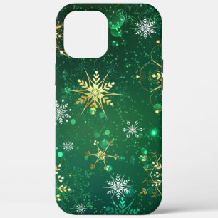 Xmas Golden Snowflakes op groene achtergrond iPhone 12 Pro Max Hoesje