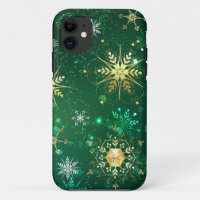 Xmas Golden Snowflakes op groene achtergrond