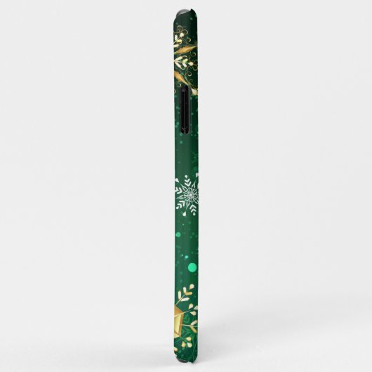 Xmas Golden Snowflakes op groene achtergrond Case-Mate iPhone Case (Achterkant/rechts)