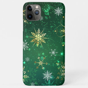 Xmas Golden Snowflakes op groene achtergrond iPhone 11 Pro Max Hoesje