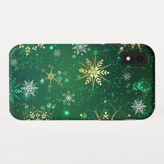Xmas Golden Snowflakes op groene achtergrond Case-Mate iPhone Case (Achterkant (horizontaal))