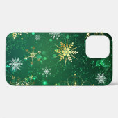 Xmas Golden Snowflakes op groene achtergrond Case-Mate iPhone Case (Achterkant (horizontaal))