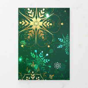 Xmas Golden Snowflakes op groene achtergrond Drieluik Kaart