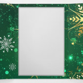Xmas Golden Snowflakes op groene achtergrond Drieluik Wenskaart (Binnenkant midden)