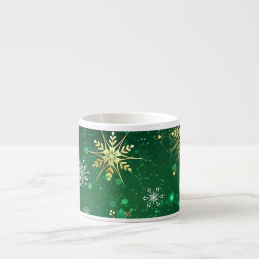 Xmas Golden Snowflakes op groene achtergrond Espresso Kop (Voorkant)