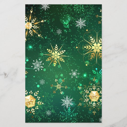 Xmas Golden Snowflakes op groene achtergrond Flyer (Voorkant)