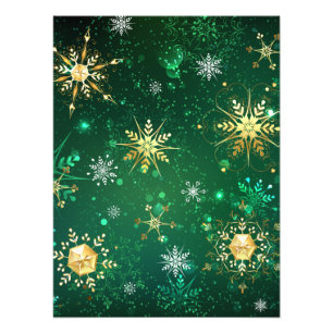 Xmas Golden Snowflakes op groene achtergrond Foto Afdruk