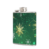 Xmas Golden Snowflakes op groene achtergrond Heupfles (Links)