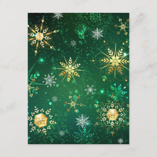 Xmas Golden Snowflakes op groene achtergrond Informatiekaartje